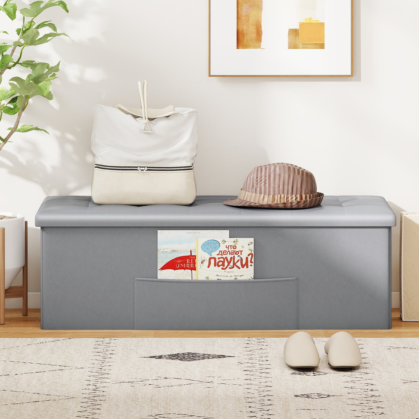 43 Inches Folding Storage Ottoman Bench, Gray Shoe Racks & Storage Benches at Gallery Canada