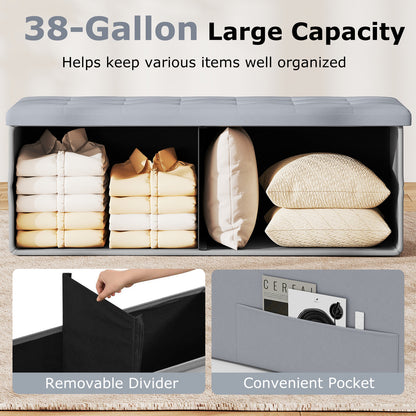 43 Inches Folding Storage Ottoman Bench, Gray Shoe Racks & Storage Benches at Gallery Canada