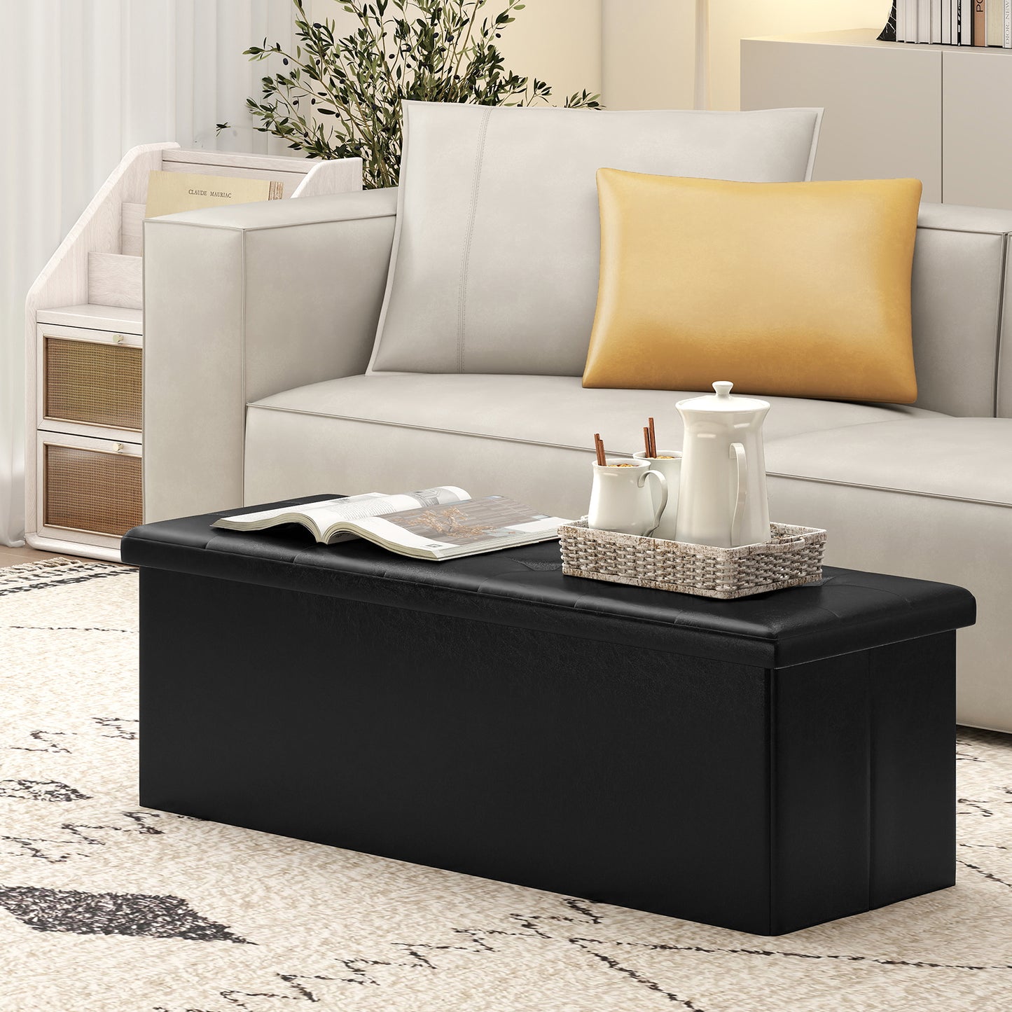 43 Inches Folding Storage Ottoman Bench, Black Shoe Racks & Storage Benches at Gallery Canada