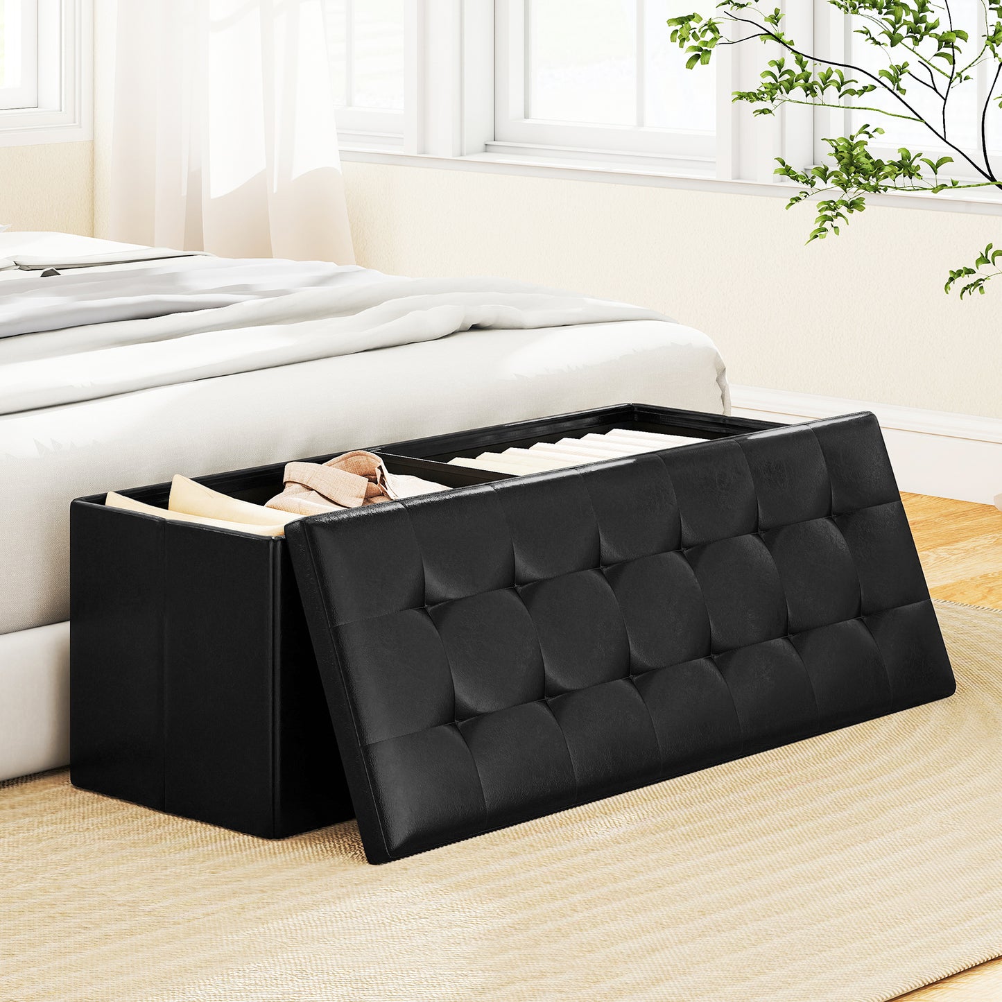 43 Inches Folding Storage Ottoman Bench, Black Shoe Racks & Storage Benches at Gallery Canada