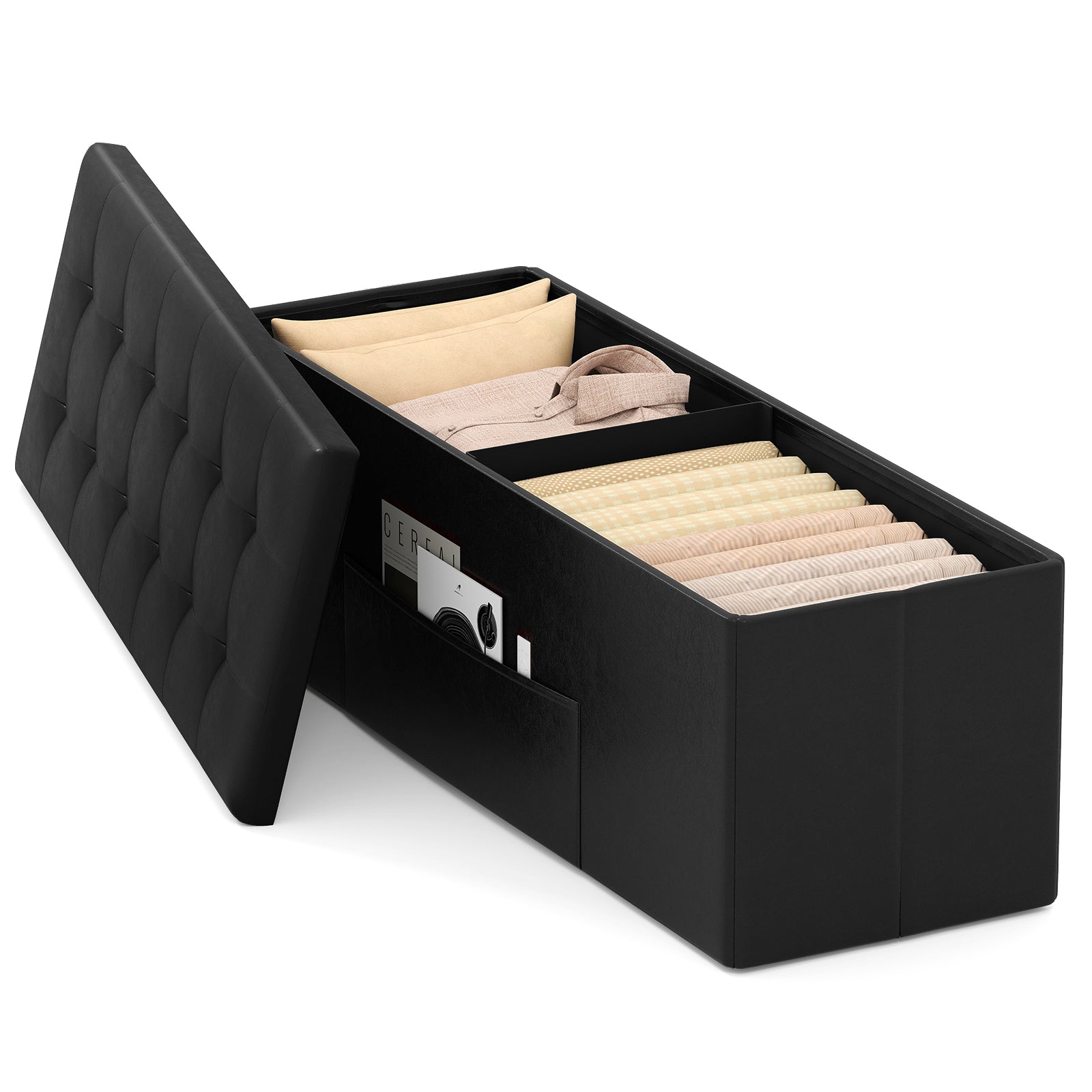 43 Inches Folding Storage Ottoman Bench, Black Shoe Racks & Storage Benches at Gallery Canada