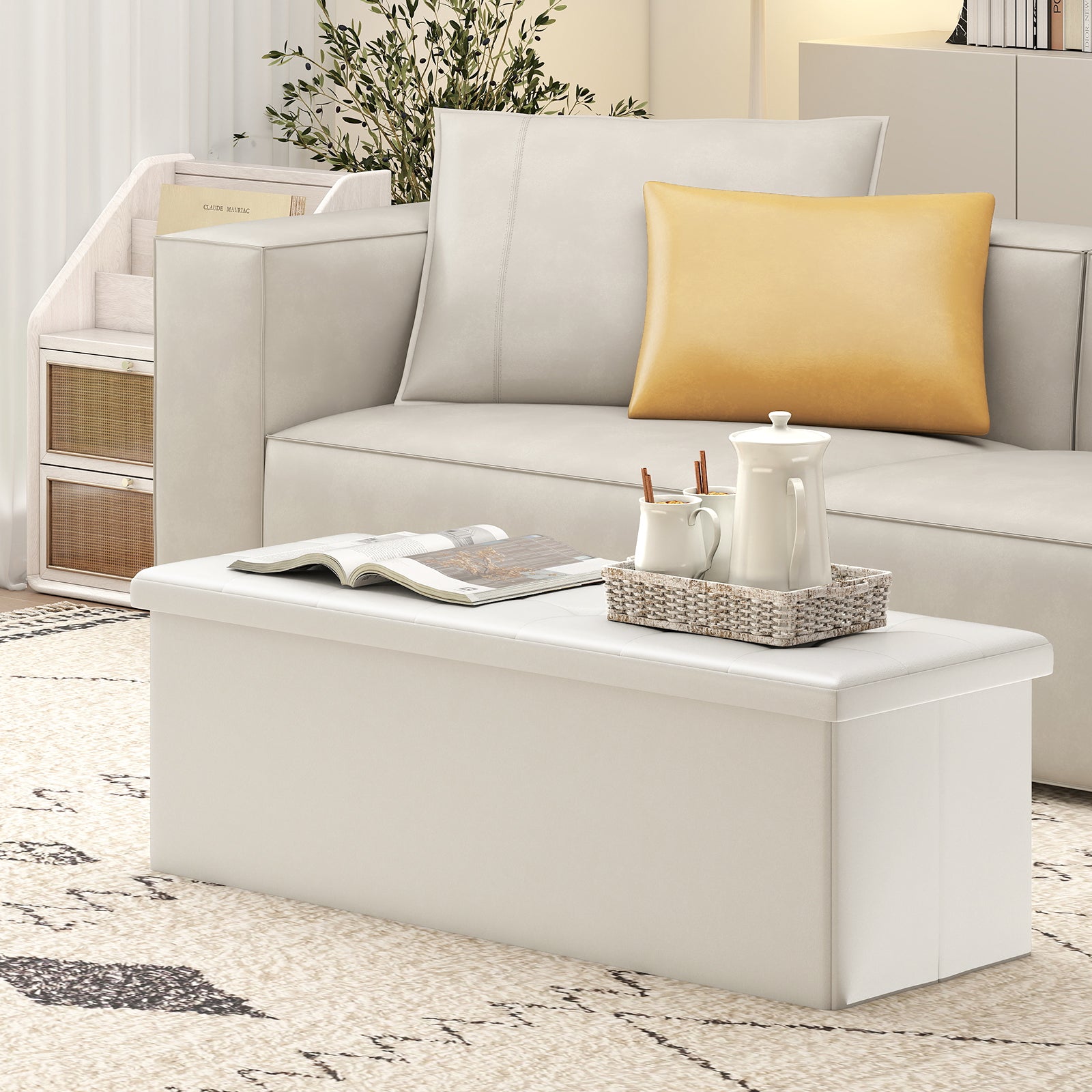 43 Inches Folding Storage Ottoman Bench, White Shoe Racks & Storage Benches at Gallery Canada