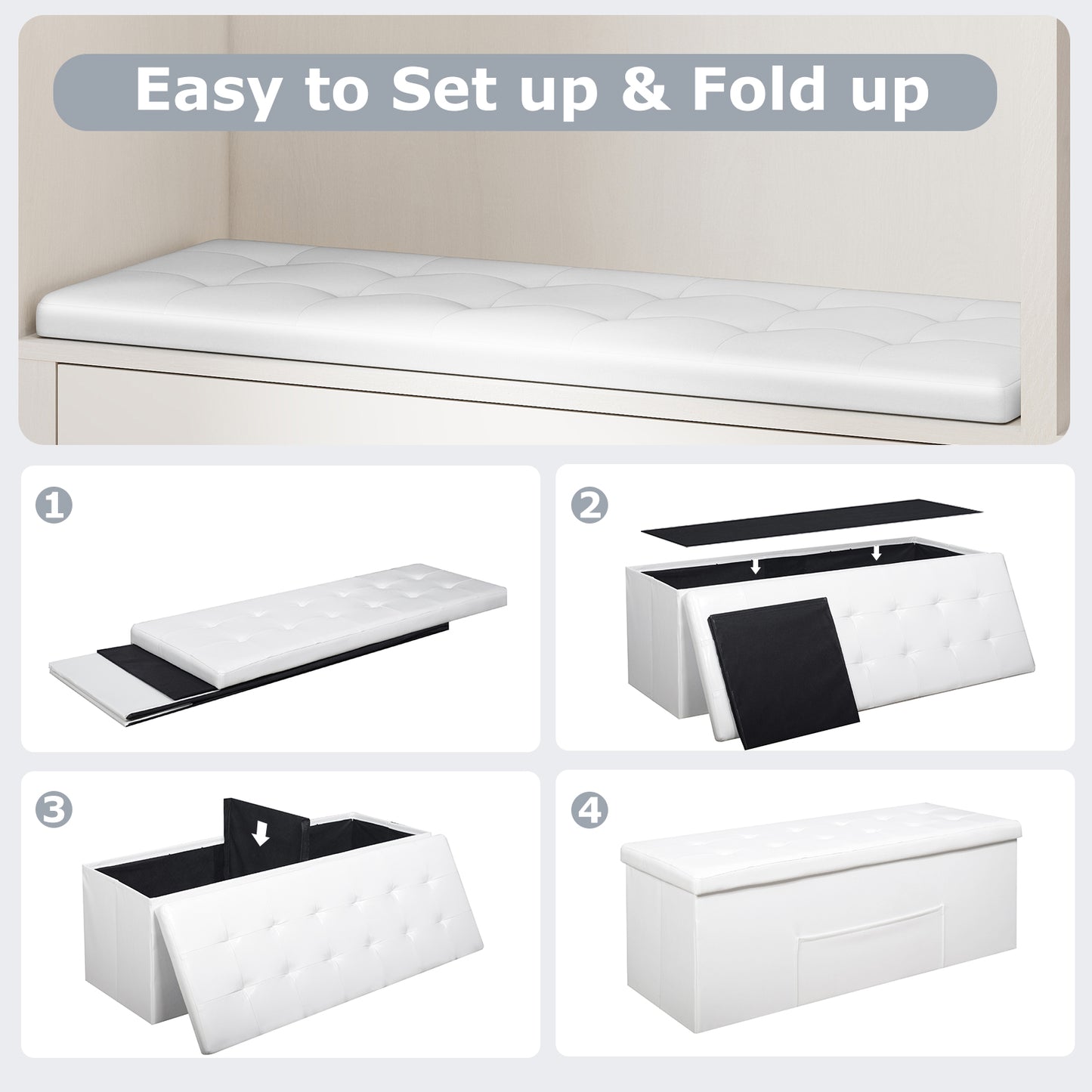 43 Inches Folding Storage Ottoman Bench, White Shoe Racks & Storage Benches at Gallery Canada