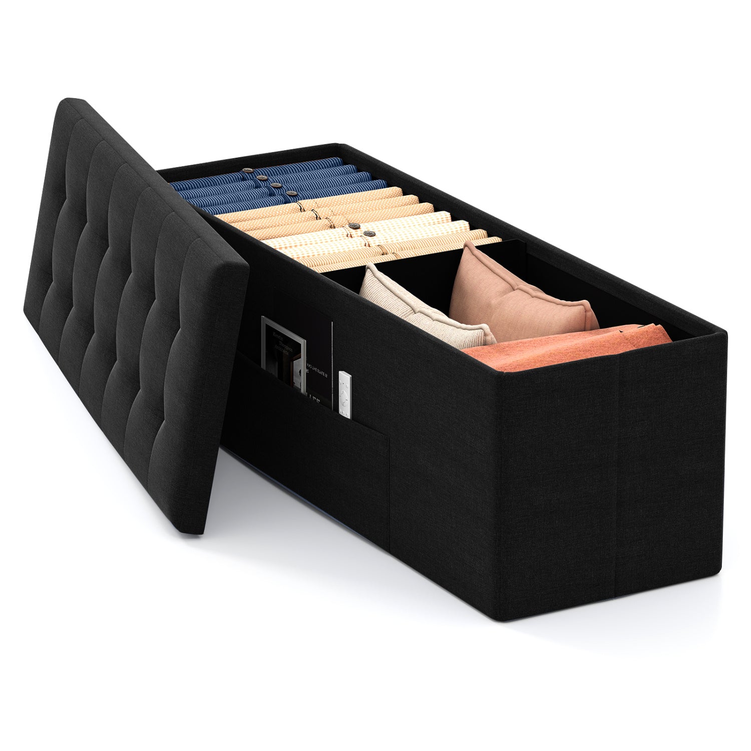 43 Inches Folding Storage Ottoman Bench with Padded Seat, Black Shoe Racks & Storage Benches at Gallery Canada