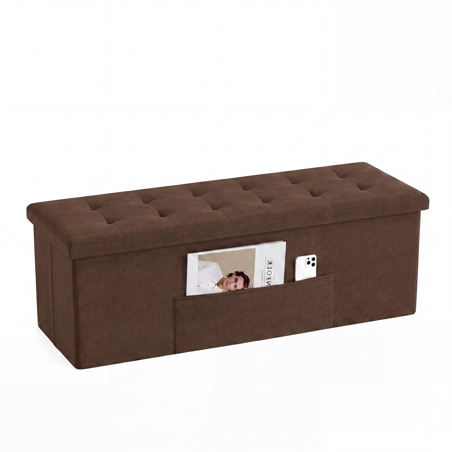 43 Inches Folding Storage Ottoman Bench, Linen, Padded Seat, Brown Shoe Racks & Storage Benches at Gallery Canada
