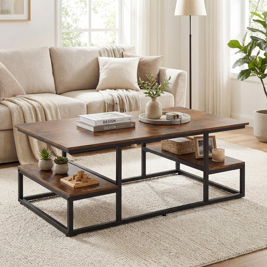 43" Rectangle Coffee Table With Storage, Open Shelves, Brown Coffee Tables Rustic Brown at Gallery Canada