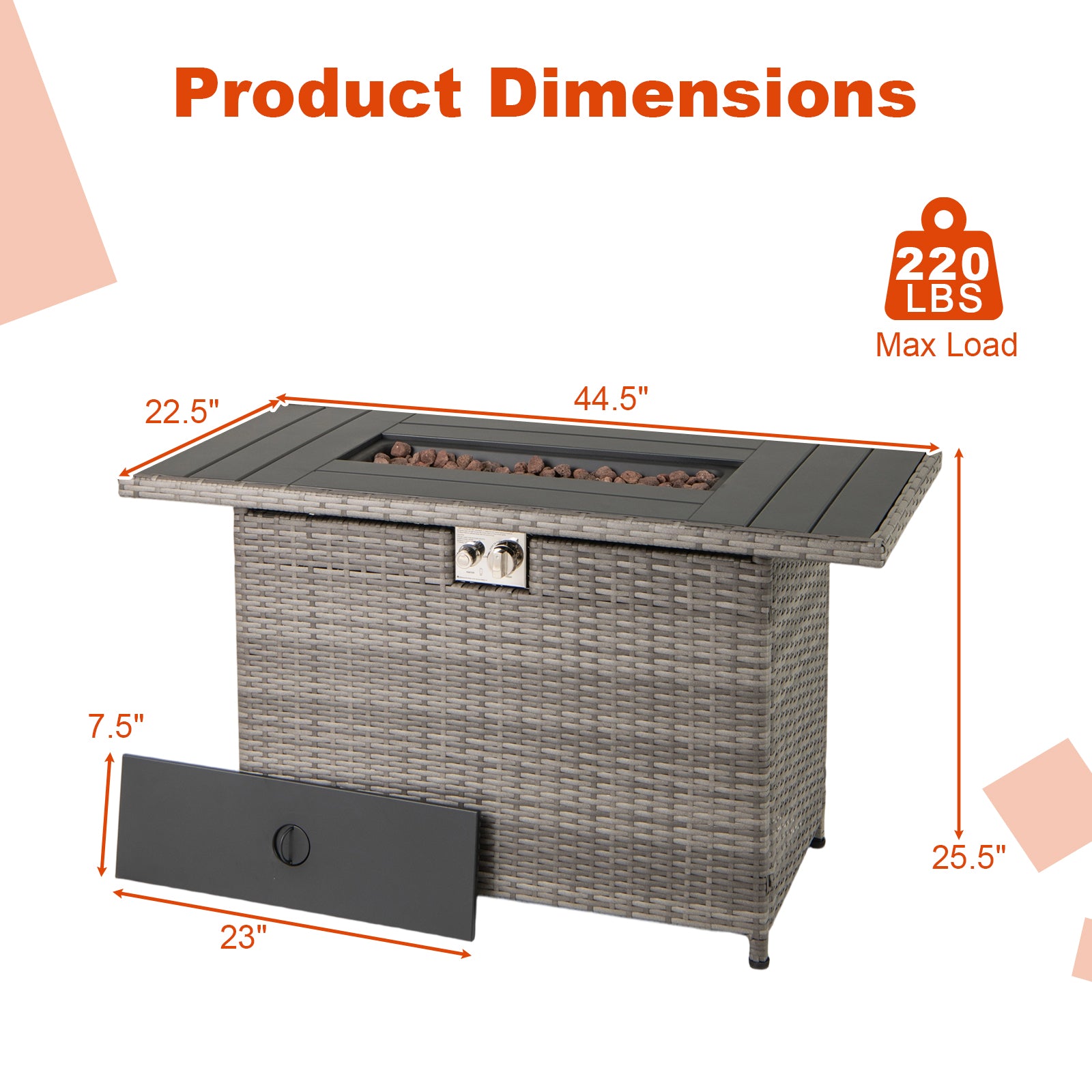 44.5 Inch Propane Fire Pit Table, Rattan Gas 2-in-1 Stainless Steel Burner, Gray Fire Pits at Gallery Canada