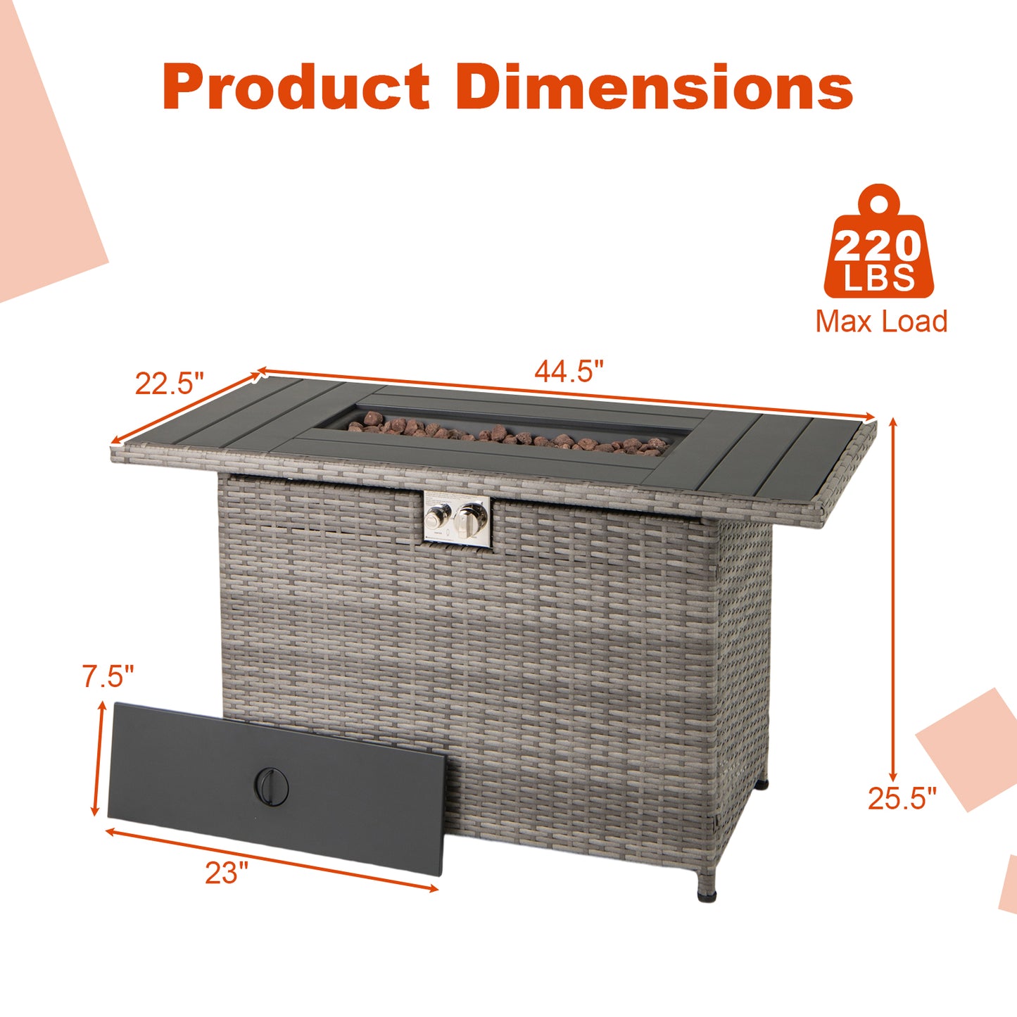 44.5 Inch Propane Fire Pit Table, Rattan Gas 2-in-1 Stainless Steel Burner, Gray Fire Pits at Gallery Canada