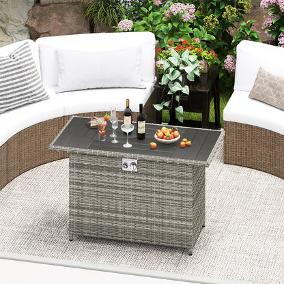 44.5 Inch Propane Fire Pit Table, Rattan Gas 2-in-1 Stainless Steel Burner, Gray Fire Pits at Gallery Canada