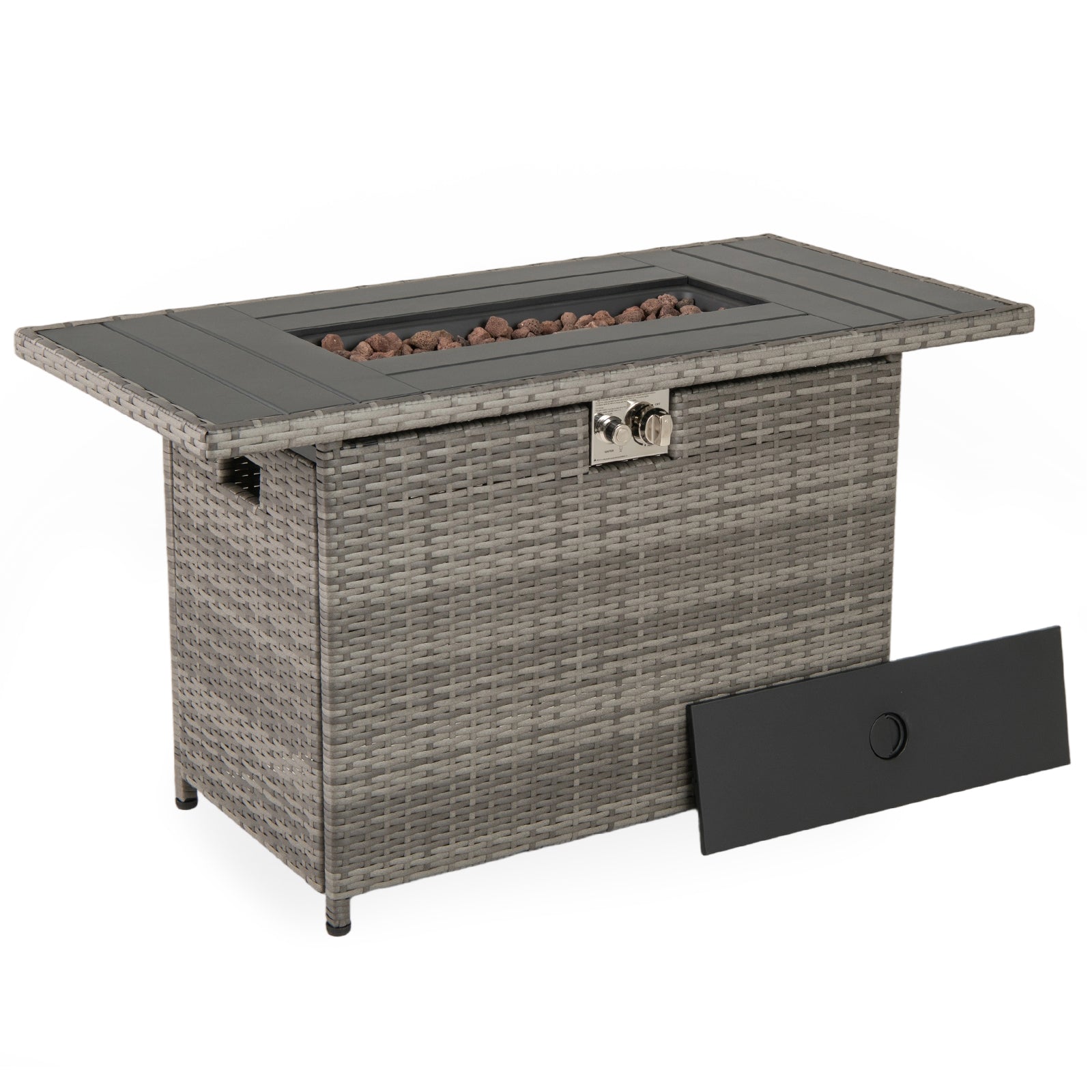 44.5 Inch Propane Fire Pit Table, Rattan Gas 2-in-1 Stainless Steel Burner, Gray Fire Pits at Gallery Canada