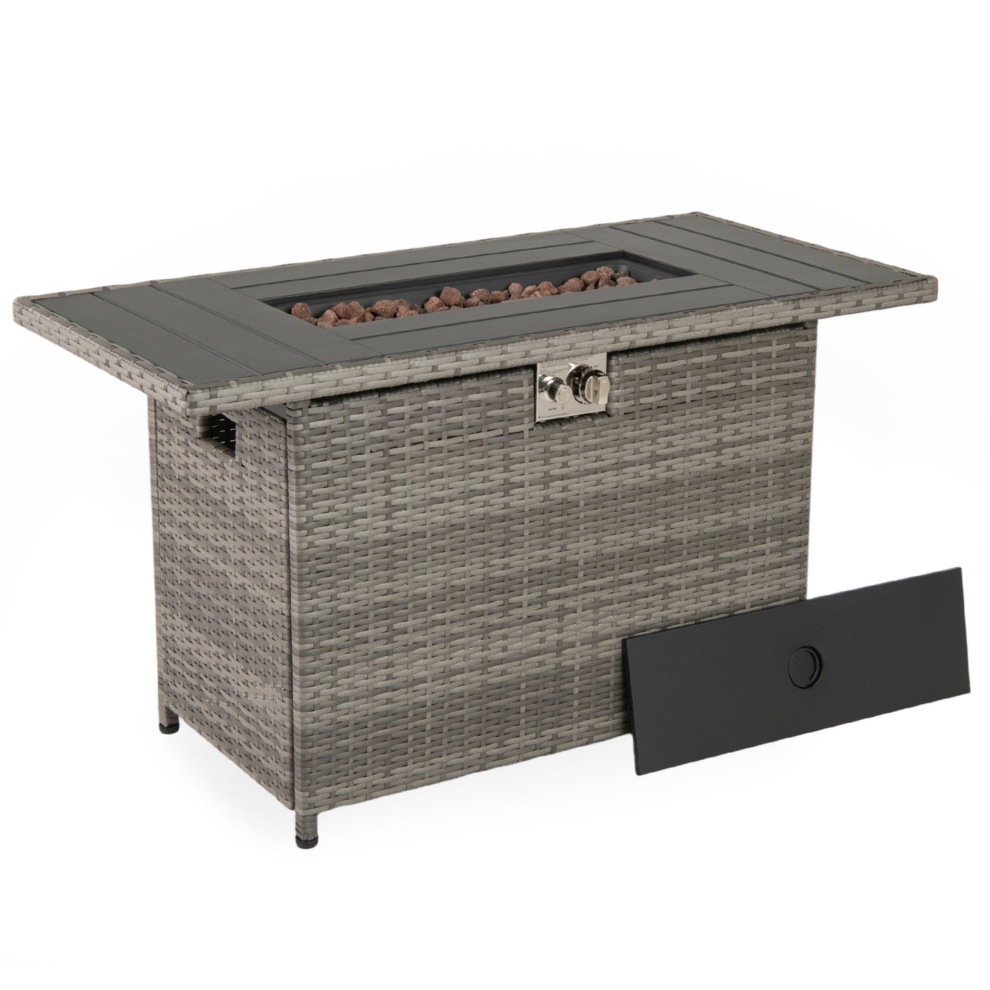 44.5 Inch Propane Fire Pit Table, Rattan Gas 2-in-1 Stainless Steel Burner, Gray Fire Pits at Gallery Canada