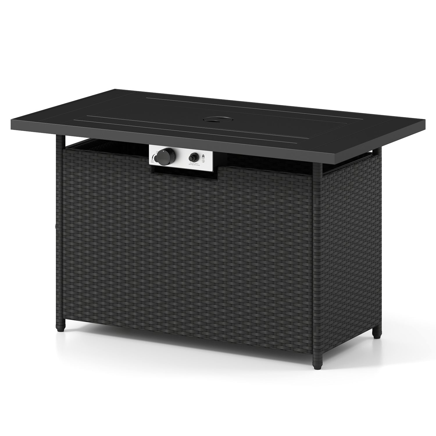 44.5 Inch Propane Fire Pit Table Rattan Gas 2-in-1 with Stainless Steel Burner, Black & Gray Fire Pits Black & Gray at Gallery Canada