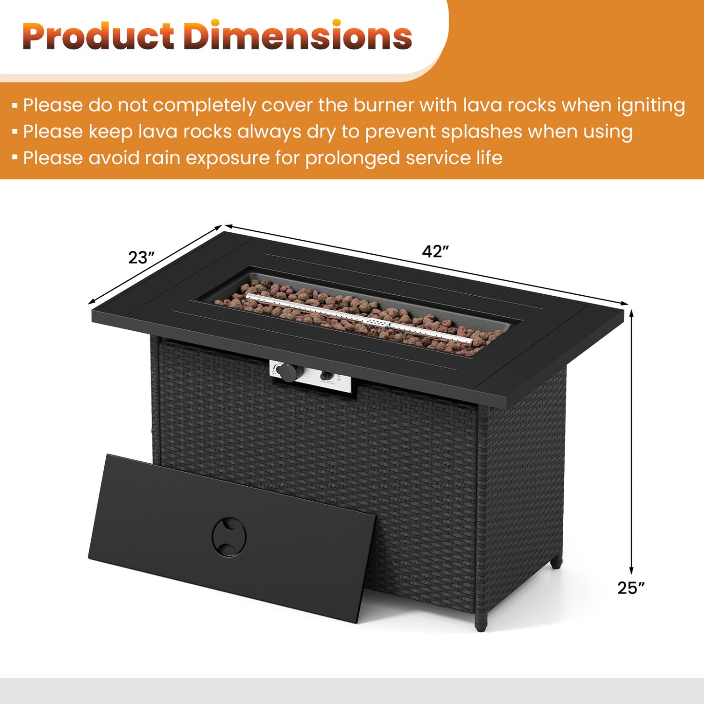 44.5 Inch Propane Fire Pit Table Rattan Gas 2-in-1 with Stainless Steel Burner, Black & Gray Fire Pits at Gallery Canada