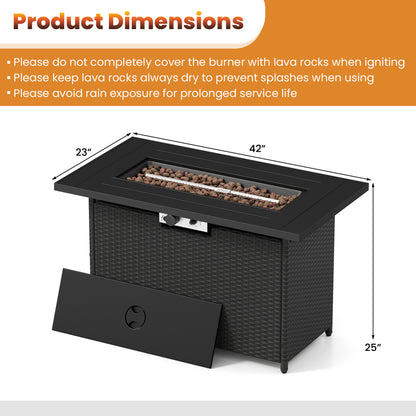 44.5 Inch Propane Fire Pit Table Rattan Gas 2-in-1 with Stainless Steel Burner, Black & Gray Fire Pits at Gallery Canada