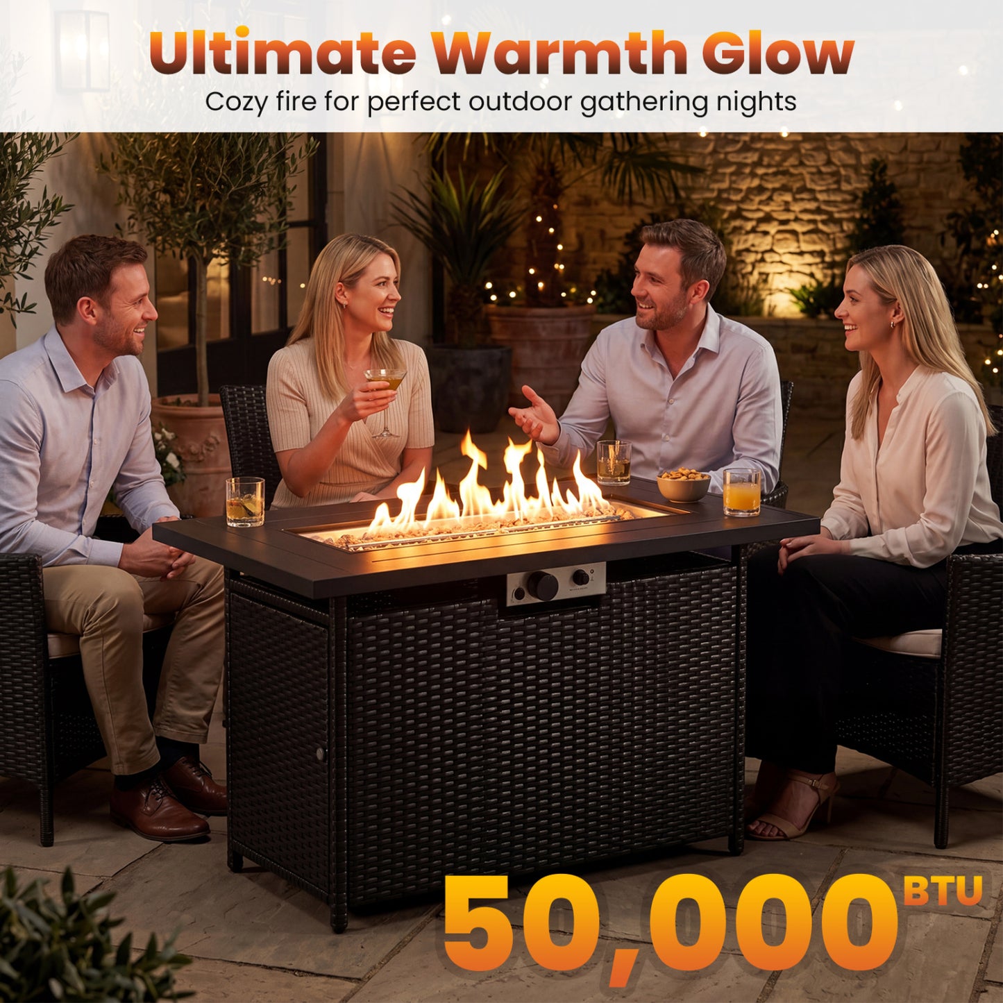 44.5 Inch Propane Fire Pit Table Rattan Gas 2-in-1 with Stainless Steel Burner, Black & Gray Fire Pits at Gallery Canada