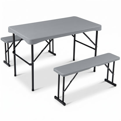 44" HDPE Folding Picnic Table Set with 2 Benches, Gray Picnic Tables Gray at Gallery Canada