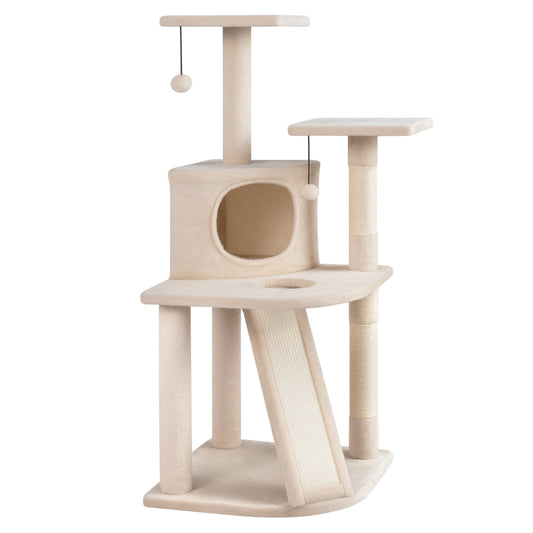 44 Inch Kitten Tower With Condo, 2 Plush Perches, Beige Cat Trees Condos & Scratchers Beige at Gallery Canada