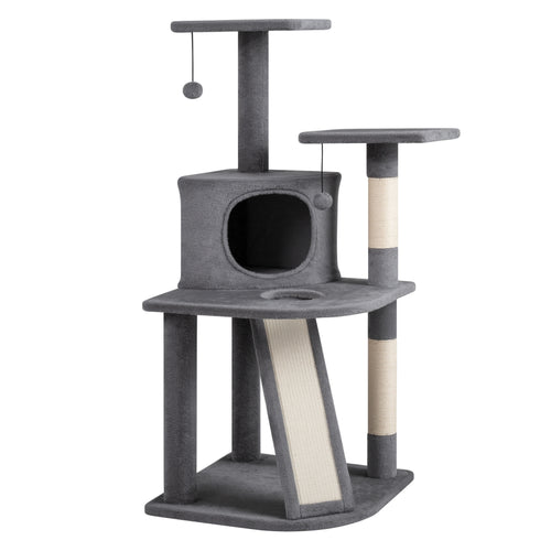 44 Inch Tall Kitten Tower With Condo, 2 Plush Perches, Light Gray
