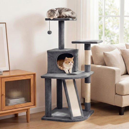 44 Inch Tall Kitten Tower With Condo, 2 Plush Perches, Light Gray Cat Trees Condos & Scratchers Light Gray at Gallery Canada
