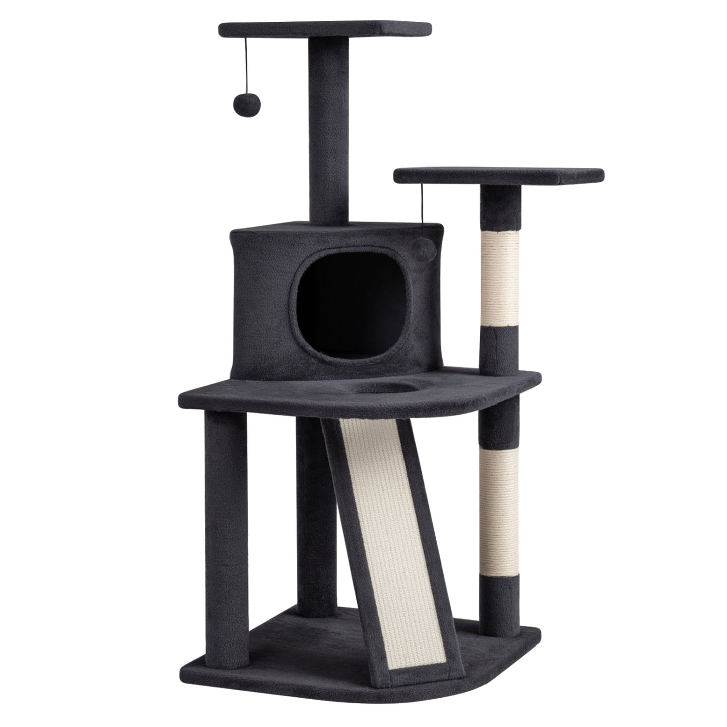 44 Inch Tall Kitten Tower With Condo, 2 Plush Perches, Dark Gray Cat Trees Condos & Scratchers Dark Gray at Gallery Canada