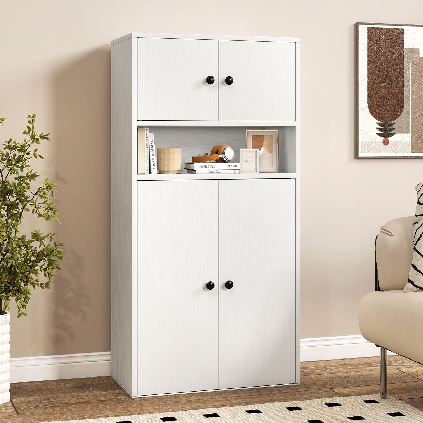 44 Inches Tall Bookshelf With Doors, Adjustable Shelf, White Bookcases at Gallery Canada