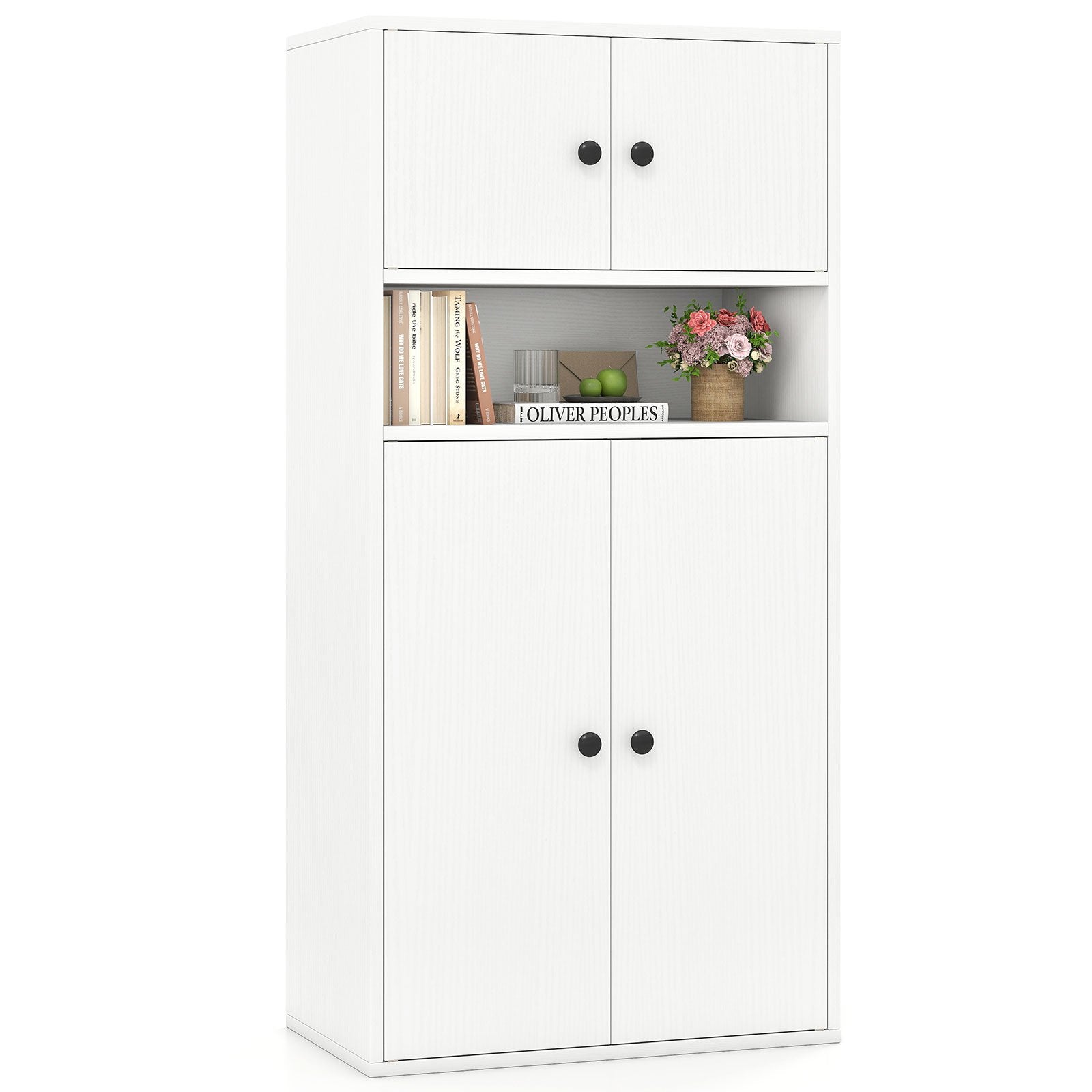 44 Inches Tall Bookshelf With Doors, Adjustable Shelf, White Bookcases White at Gallery Canada