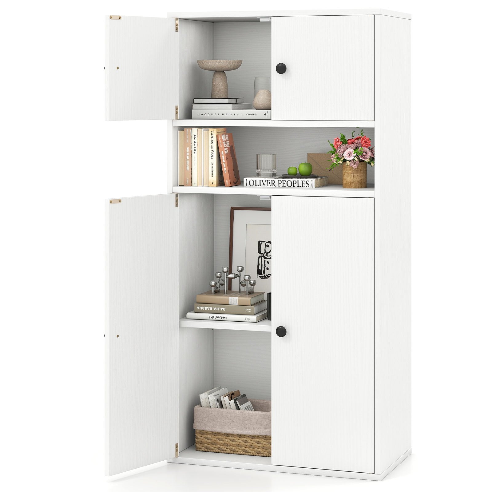 44 Inches Tall Bookshelf With Doors, Adjustable Shelf, White Bookcases at Gallery Canada