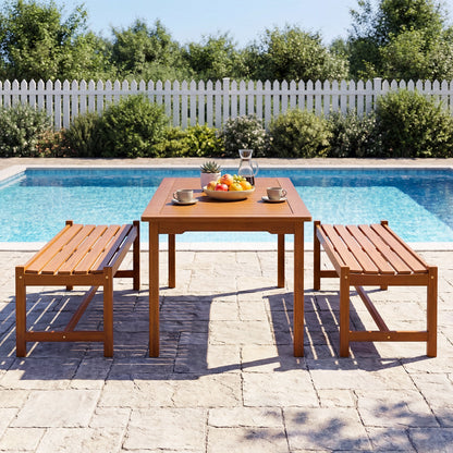 44" Patio Wood Bench Set, 2 Outdoor Hardwood Dining Benches, Teak Outdoor Benches at Gallery Canada