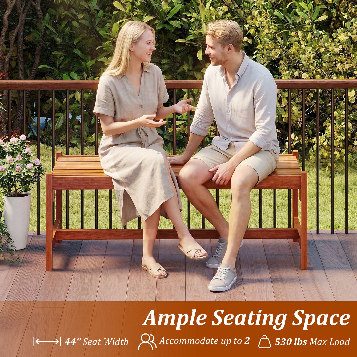 44" Patio Wood Bench Set, 2 Outdoor Hardwood Dining Benches, Teak Outdoor Benches at Gallery Canada