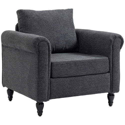 Vintage Armchair, Upholstered Accent Chair, Dark Grey