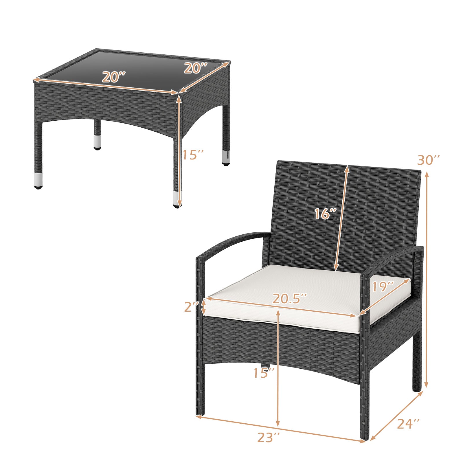 3-Piece Patio Furniture Set, Rattan Bistro Chairs With Table, Beige Patio Conversation Sets at Gallery Canada