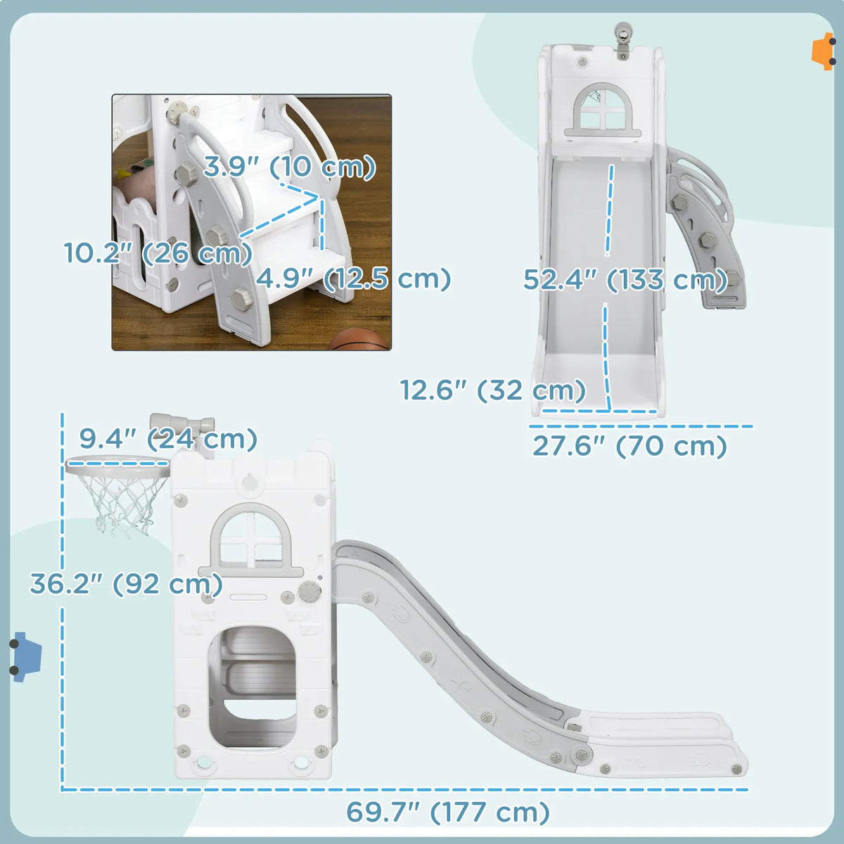 Toddler Slide, Basketball Hoop, Climber, Telescope, Storage Basket, 1-3 Years, Grey Gym Sets & Swings at Gallery Canada