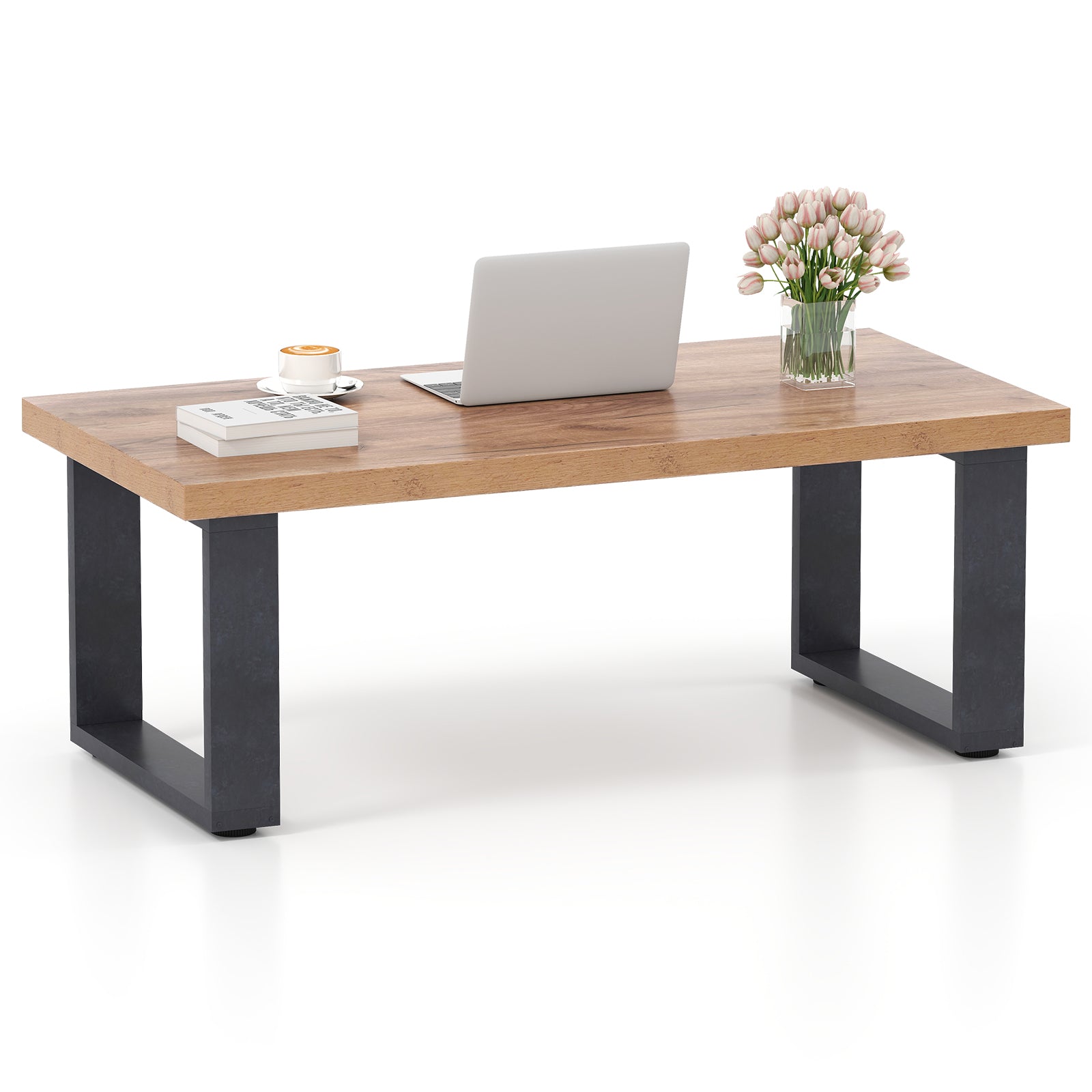 47 Inch Farmhouse Coffee Table, Thickened Tabletop, Natural Wood Texture, Oak Coffee Tables Oak at Gallery Canada