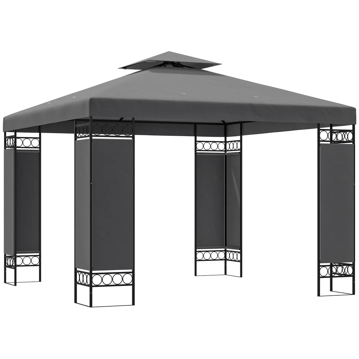 10 x 10 FT Canopy Gazebo, Double Roof With Screen Panels, Dark Grey Gazebos at Gallery Canada