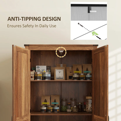 72" Farmhouse Pantry Cabinet, Adjustable Shelves, 2 Doors, Brown Kitchen Pantry Cabinets at Gallery Canada