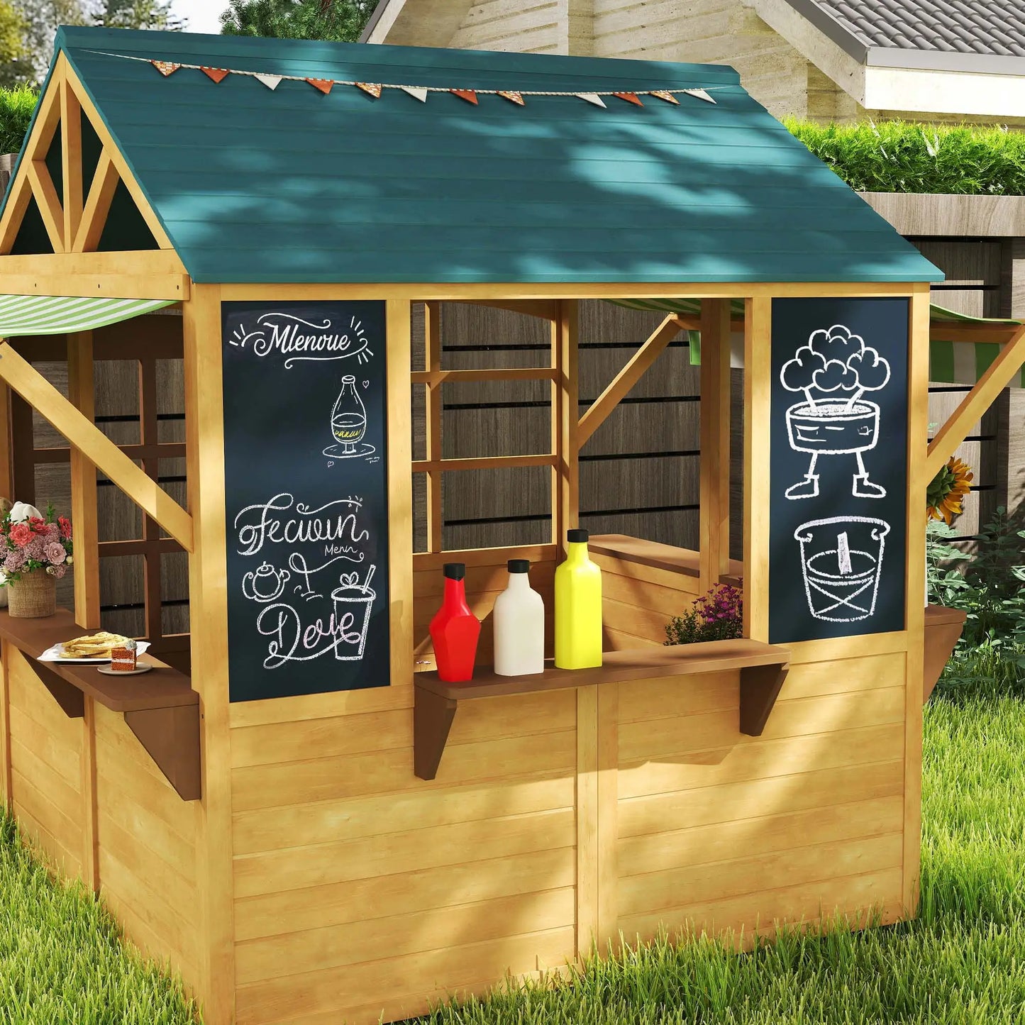 Foldable Wooden Playhouse for Kids, Snack Bar, Working Door, Brown Play Houses at Gallery Canada
