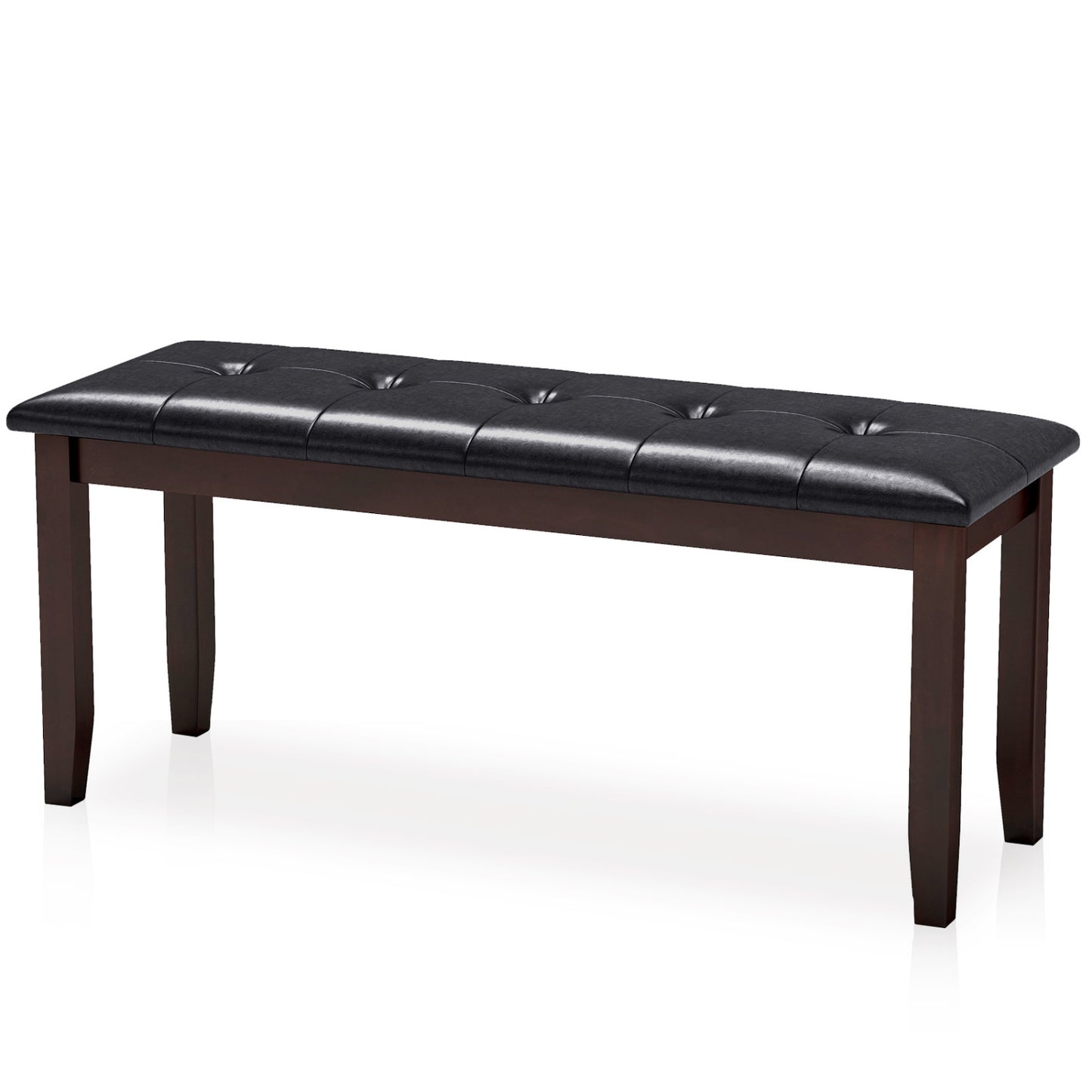 Banc en cuir PU 45,5", siège rembourré, pieds en bois d'hévéa, marron