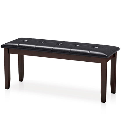 Banc en cuir PU 45,5", siège rembourré, pieds en bois d'hévéa, marron