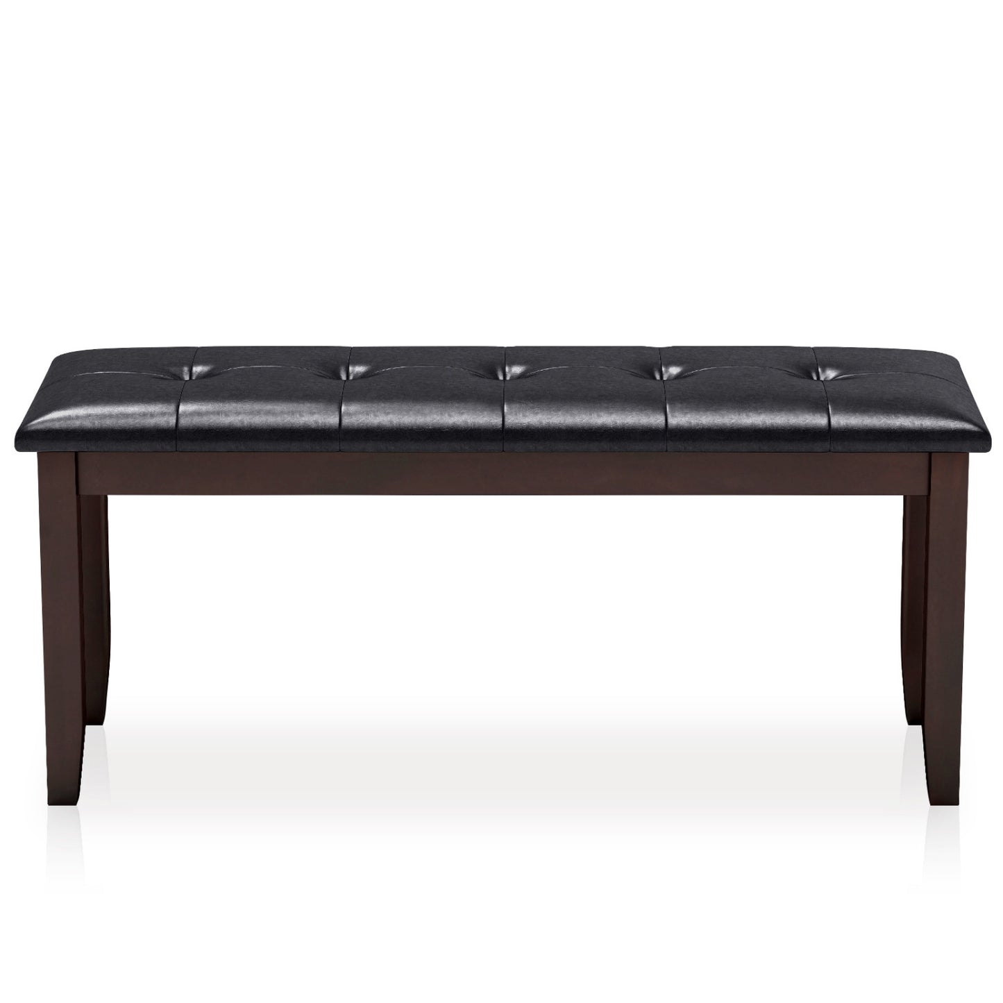 Banc en cuir PU 45,5", siège rembourré, pieds en bois d'hévéa, marron