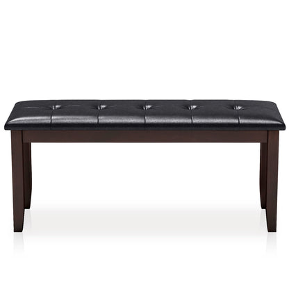 Banc en cuir PU 45,5", siège rembourré, pieds en bois d'hévéa, marron