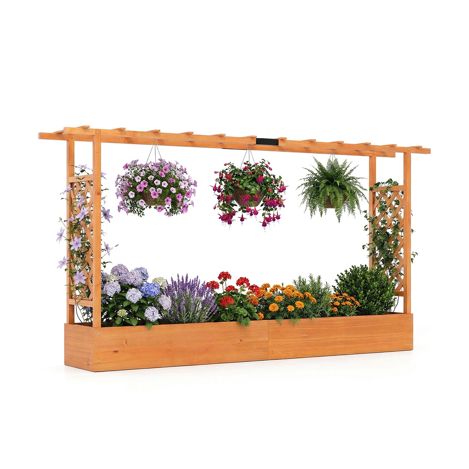 45 Inch Tall Wooden Raised Garden Bed with Side Trellis and Hanging Roof Drainage Holes, Orange Raised Garden Beds at Gallery Canada