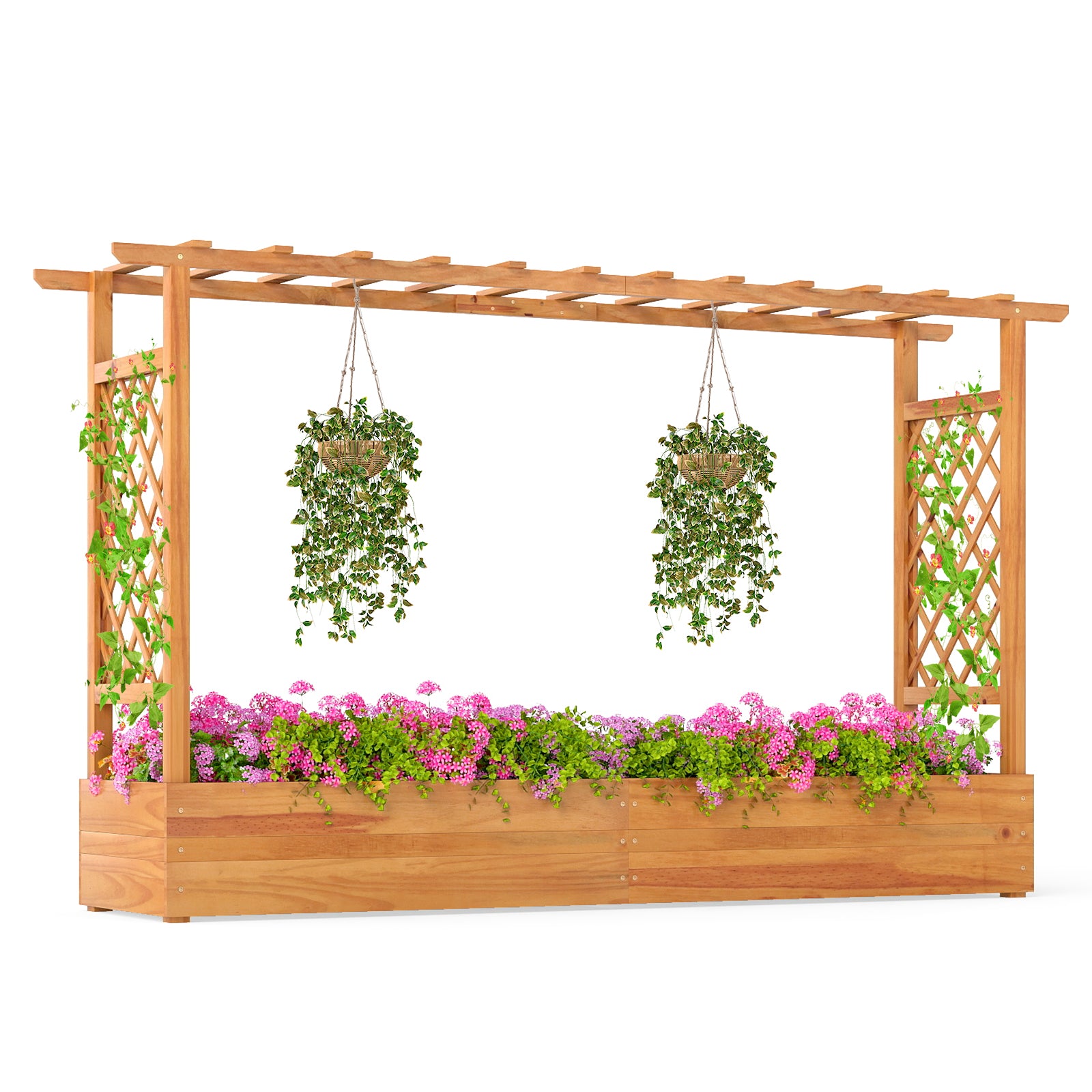 45 Inch Wooden Raised Garden Bed With Lattice Trellis, Natural Raised Garden Beds at Gallery Canada