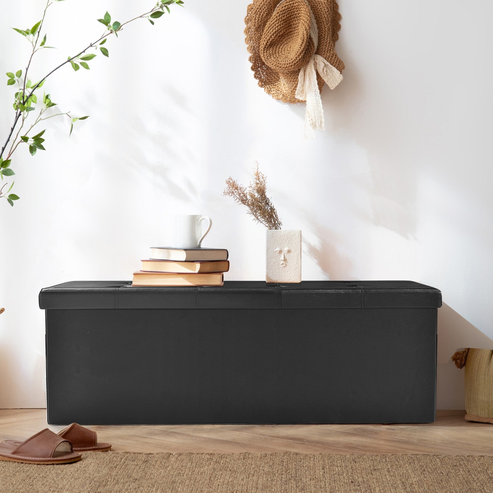 45 Inches Large Folding Ottoman Storage Seat, Black Shoe Racks & Storage Benches at Gallery Canada