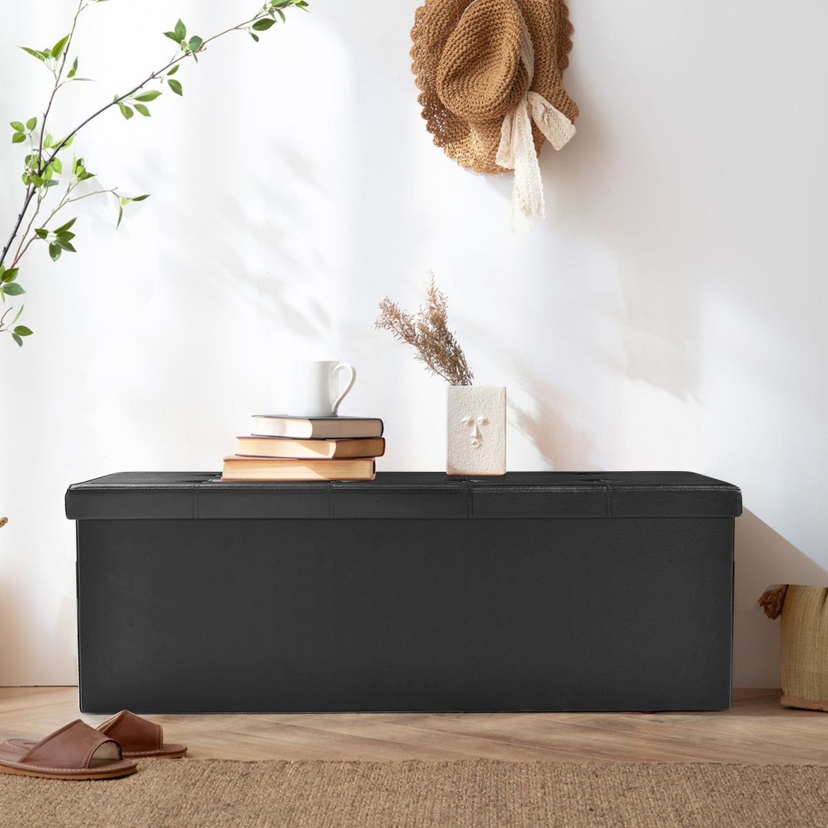 45 Inches Large Folding Ottoman Storage Seat, Black Shoe Racks & Storage Benches at Gallery Canada