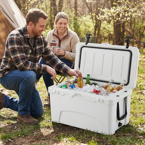 45 Quart Portable Hard Cooler Insulated Ice Chest Keeps Cool for up to 6 Days, White