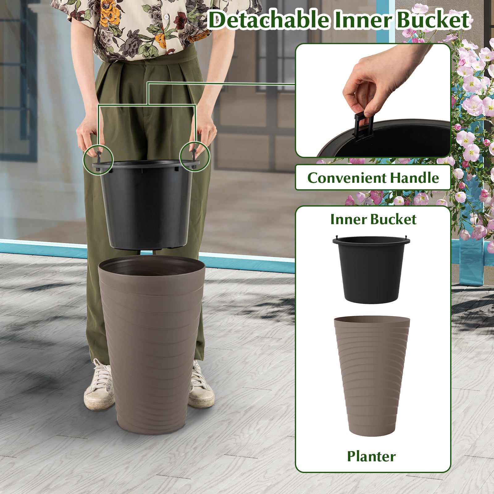 45 cm Tall Flower Pot Set Of 2, Brown Faux Plants at Gallery Canada
