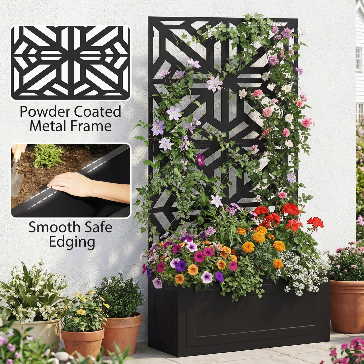 Metal Raised Garden Bed With Trellis For Climbing Plants, 53x22x66 In Galvanized Planter Boxes at Gallery Canada