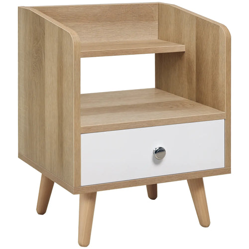 Bedside Table, 2-Tier Shelf with Drawer, Storage End Table, Natural