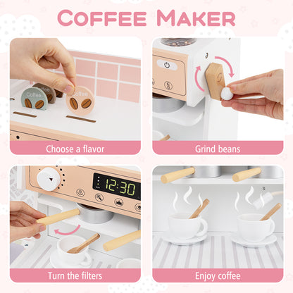 Kids Kitchen Set, Wooden, With Coffee Makers And Accessories, White Play Kitchen Sets at Gallery Canada