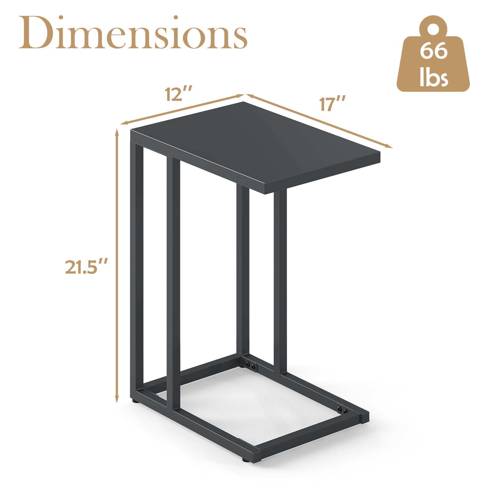 C-Shaped Side Table, Adjustable Foot Pads, Dark Gray End & Side Tables at Gallery Canada